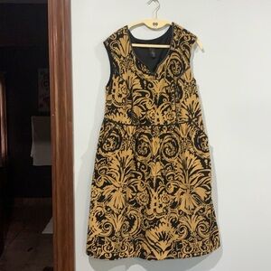 Lane Bryant Elegant Black and Gold Patterned Midi Dress